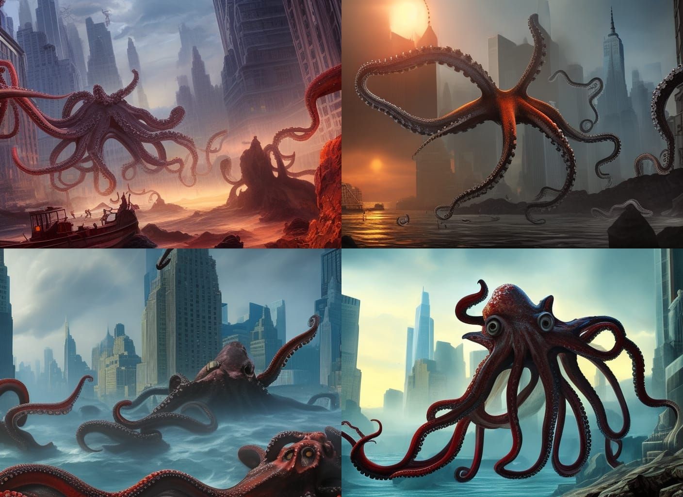 Giant Octopus Attack on Manhattan: Detailed Matte Painting