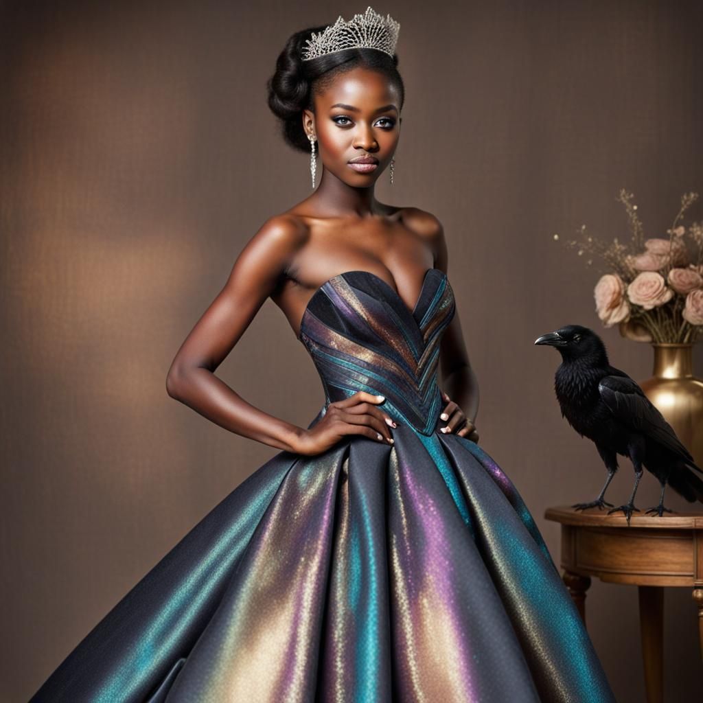 African Woman in Crow Gown: AI Generated Image