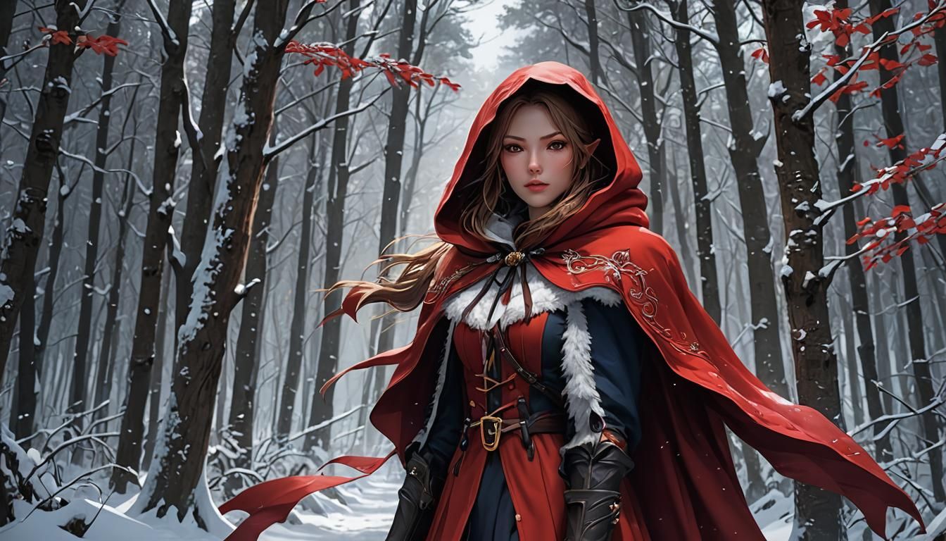 Red Riding Hood in Snowy Forest: 3D Anime Art