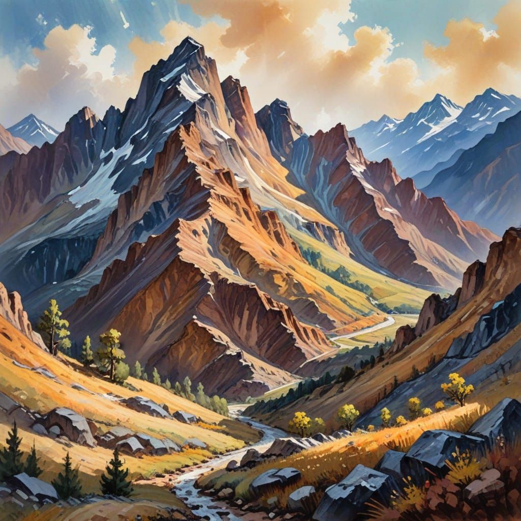 Impasto Mountain Landscape with Dramatic Light