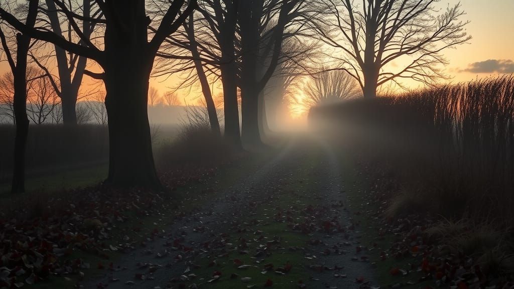 Nostalgic Autumn Path in Ethereal Mist
