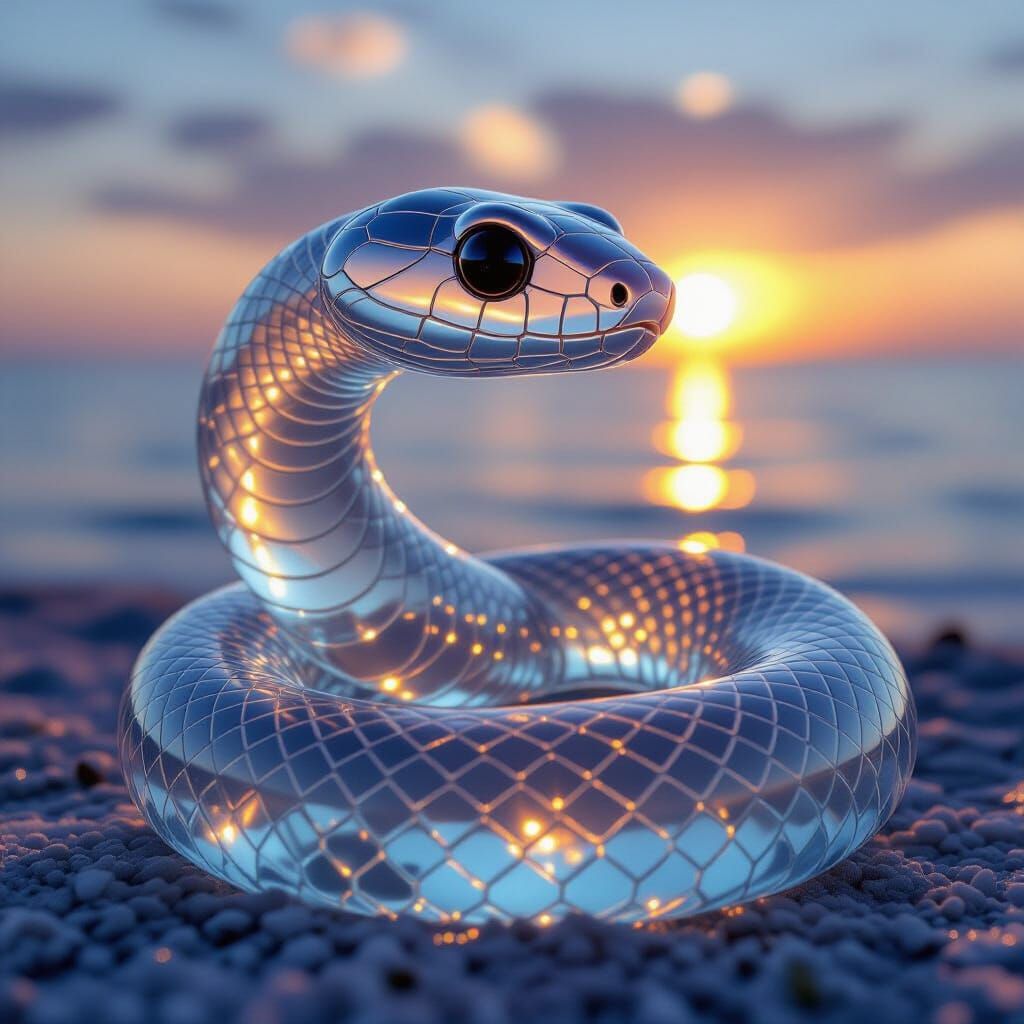 Sea Glass Bull Snake Sculpture Watching Sunset