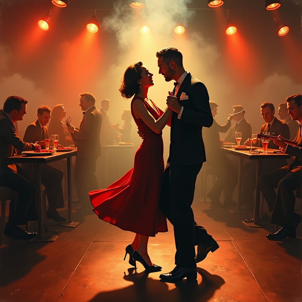 Jitterbug Dance in 1940s Hall, Vintage Illustration