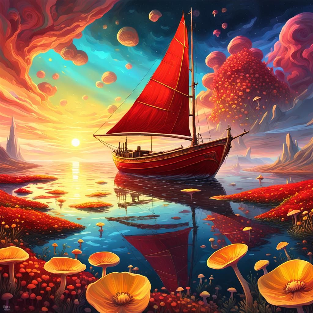 Alien Sea Sailboat in Sci-Fi Concept Art Style