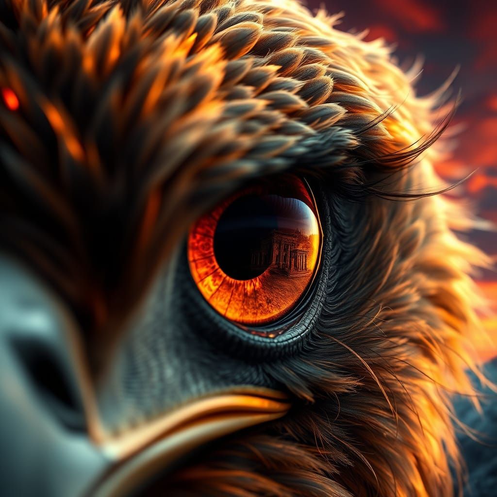 Eagle Eye Ablaze with Stormfire: A Surreal Vision