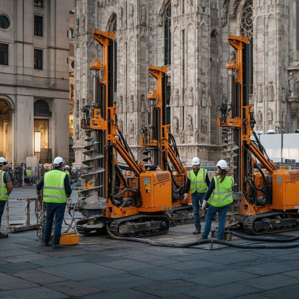 Geologists Core Drilling in Piazza Duomo, Milan