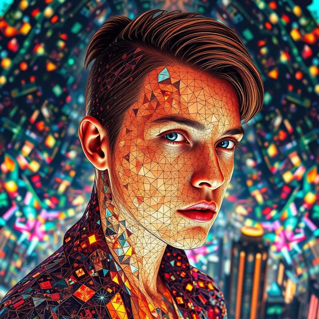 Surreal Fractal Cityscape in Hyperrealistic Mosaic Art