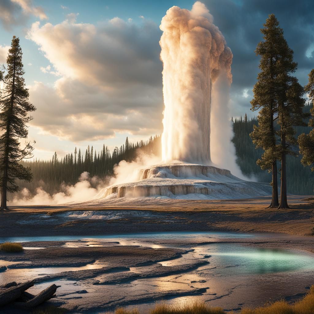 Old Faithful Geyser: Detailed Matte Painting