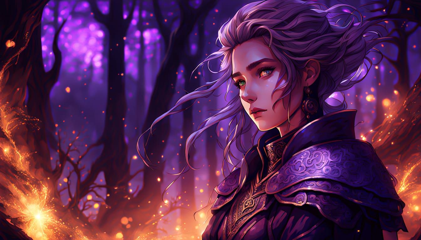 Anime Lady Knight with Purple Magic Energy