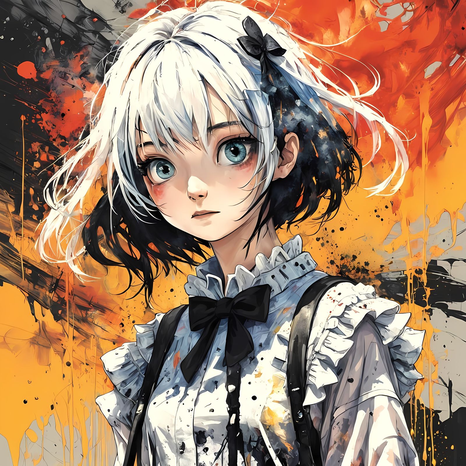 Emo Girl Stencil Print in Anime Art Style