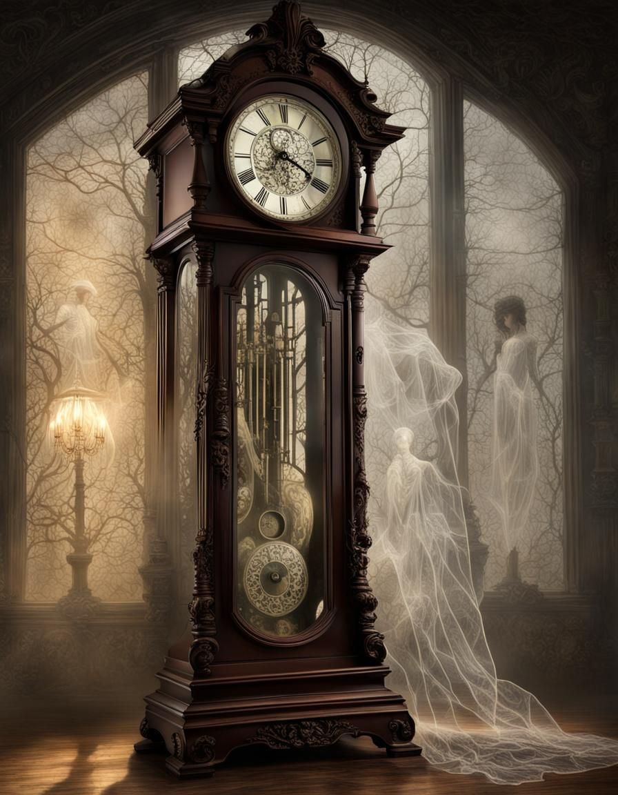 Ethereal Victorian Ghost by Grandfather Clock