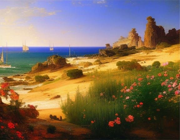 Boho Chic Grecian Beach in Digital Painting Style