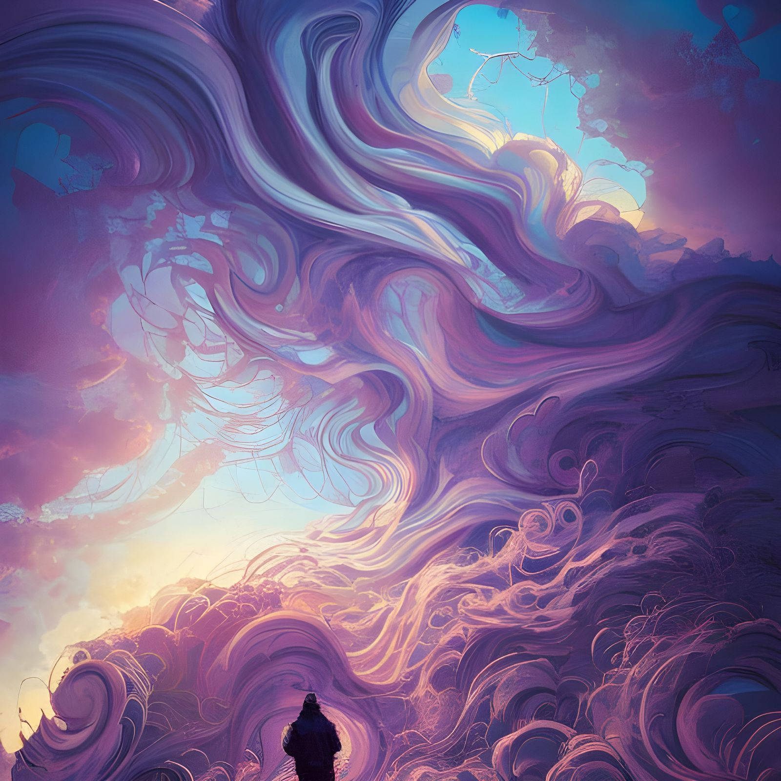 Ethereal Swirling Sky in Holographic Style