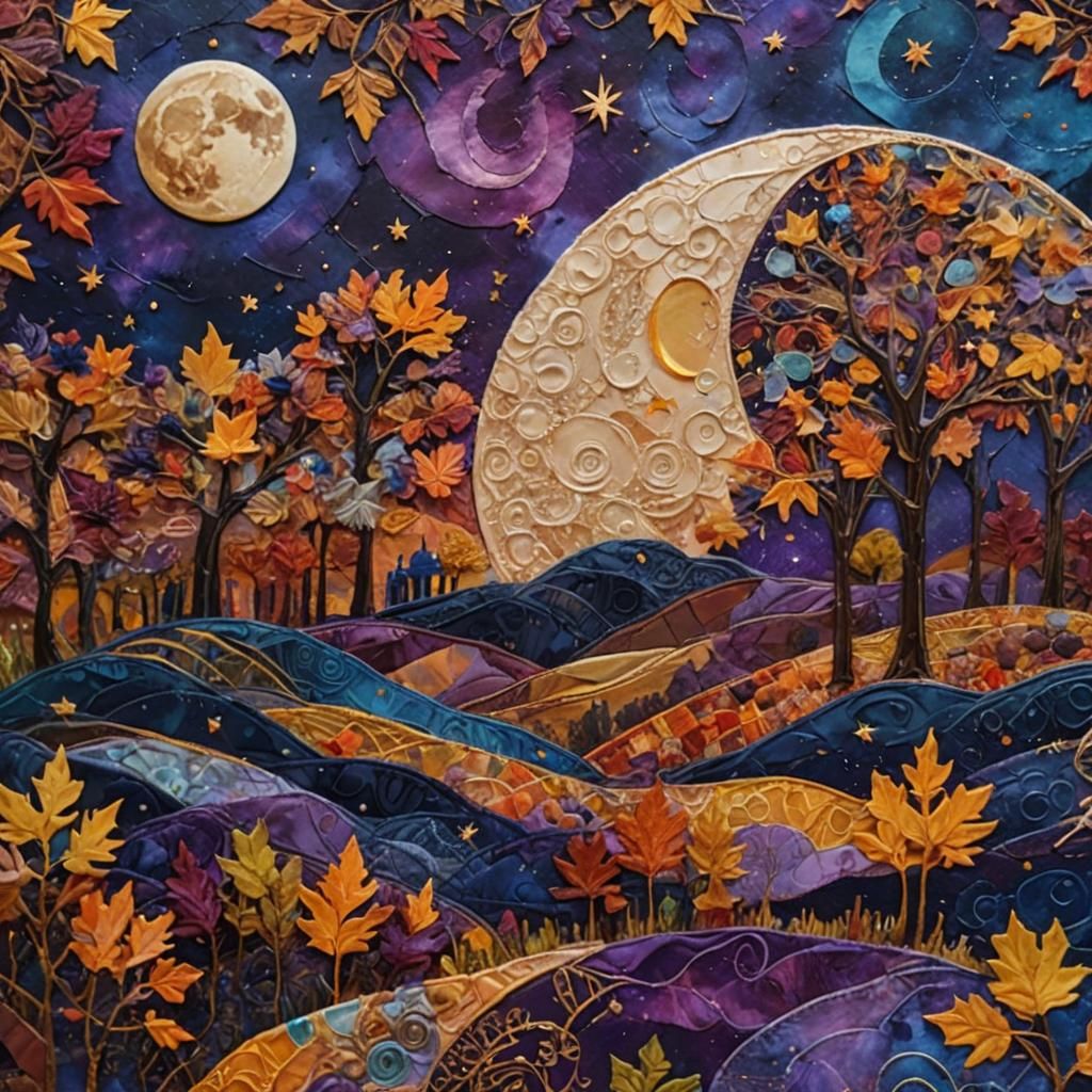 Intricate Astronomical Collage of Autumn Full Moon