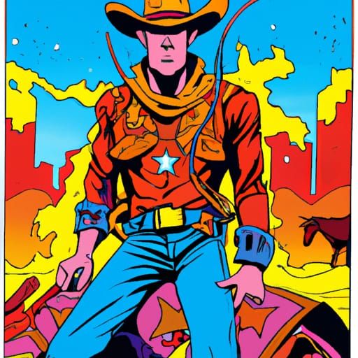 Psychedelic Cowboy in Vibrant Comic Book Style