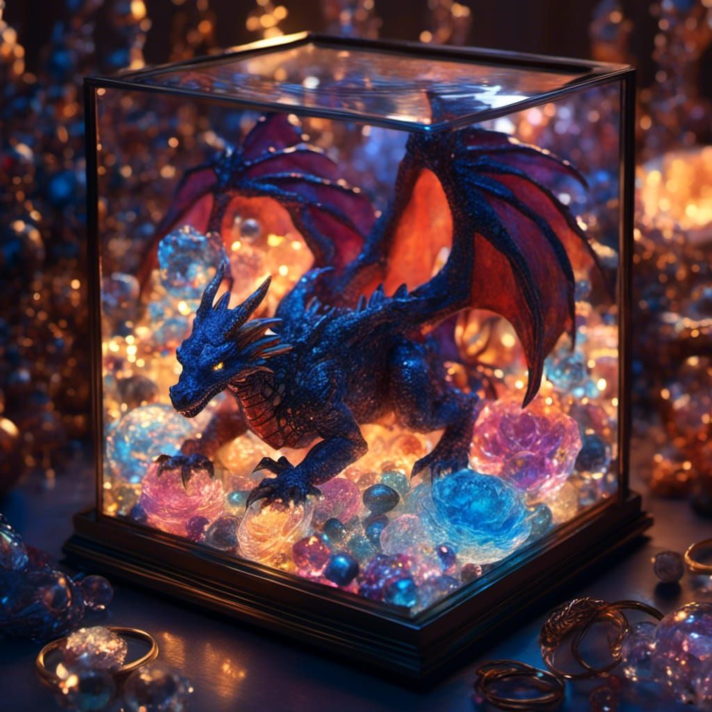 Miniature RPG Dragon in Jeweled Glass Box
