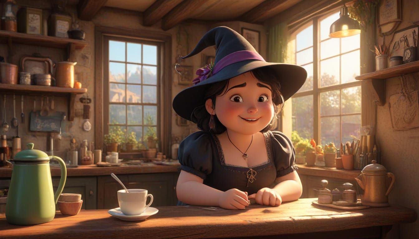 Charming Witch Brews Coffee in Cozy Cafe