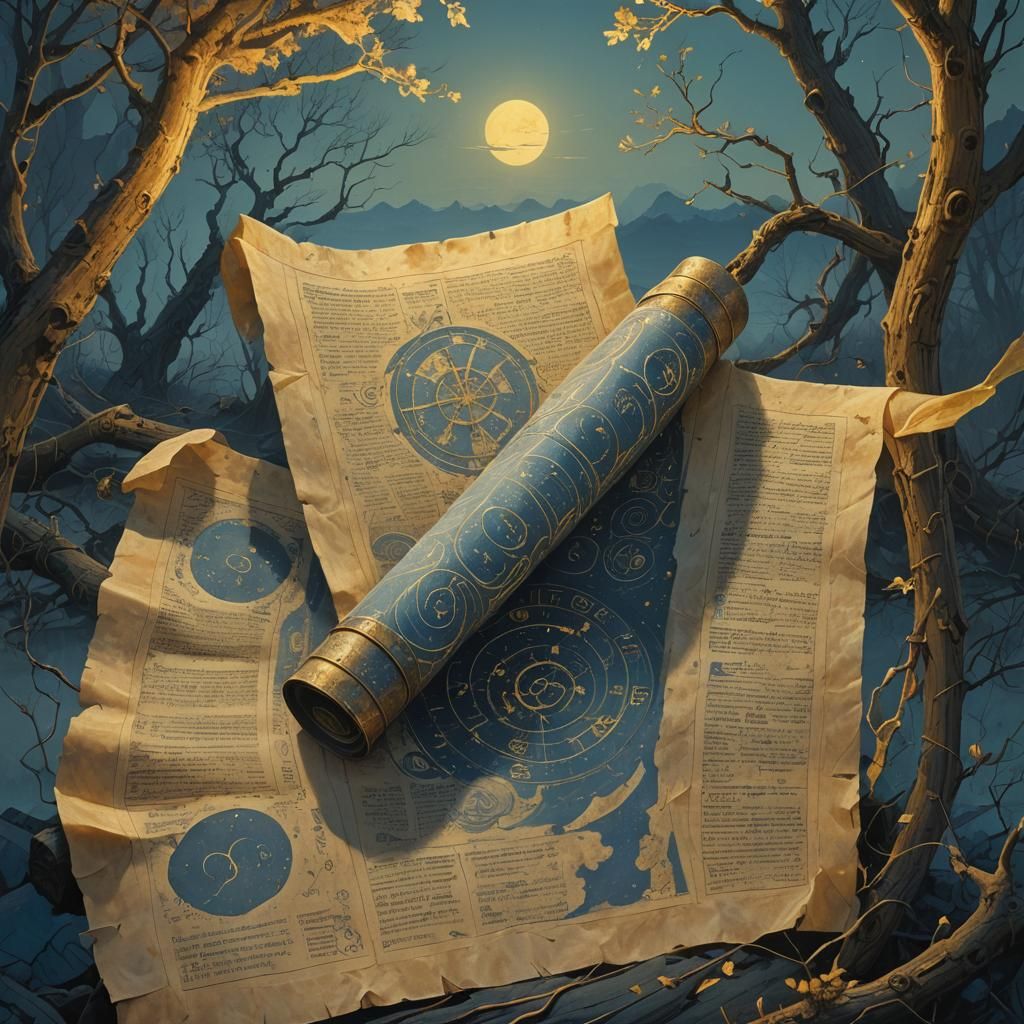 Mystical Scroll Unfolding in Twilight with Glowing Runes