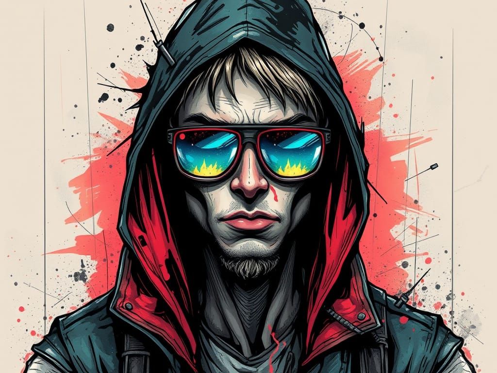 Cyberpunk hacker with glowing glasses

In the style of Chaot...