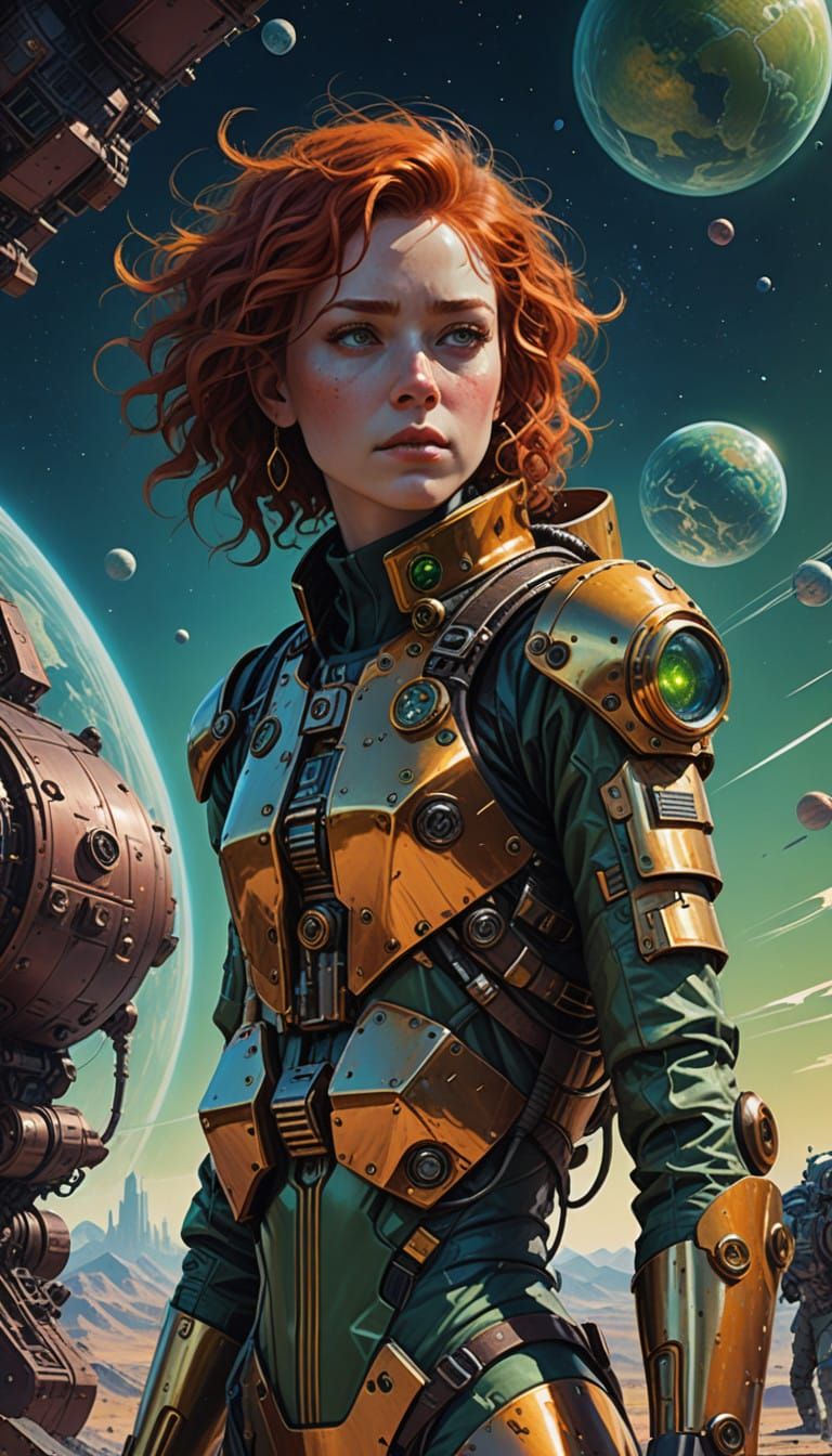 Cosmic Redhead in Steam-Punk Spacesuit
