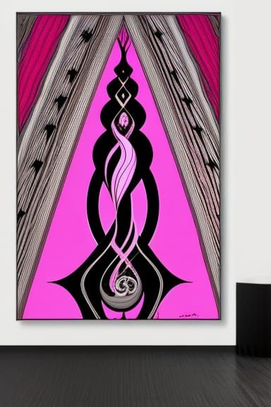 Elegant Art Nouveau Abstract in Pink and Black