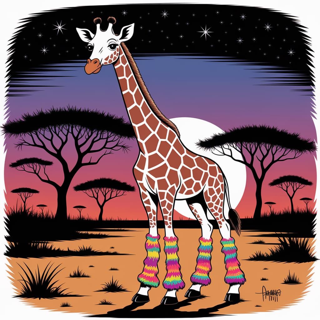 Cartoon Giraffe with Colorful Socks in Savannah