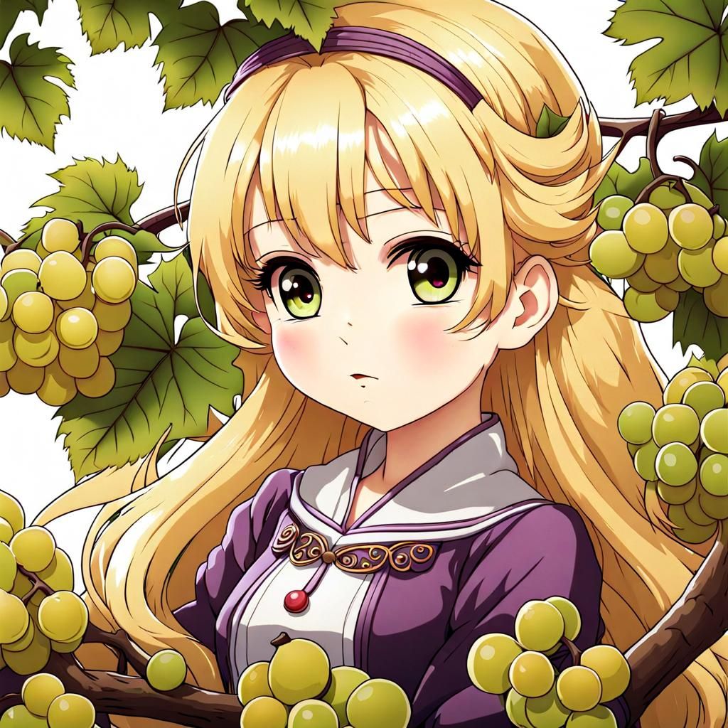 Chibi Anime Girl in Grape Orchard