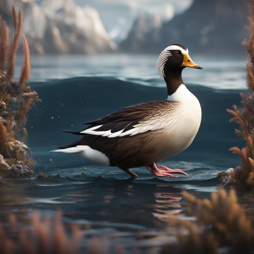 King Eider and Long-Tailed Duck Hybrid Painting