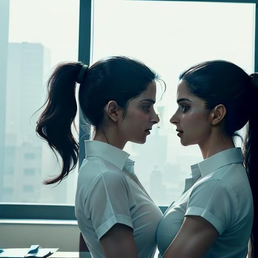 Intense Office Catfight: Two Women in Professional Photo