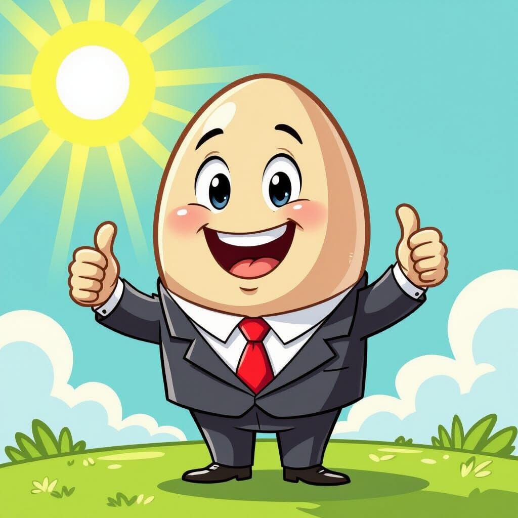 Happy Egg in Suit Gives Thumbs Up in Cartoon Style