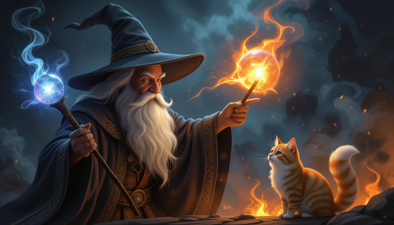 Wizard Conjures Magic at Fox in Smoky Digital Painting