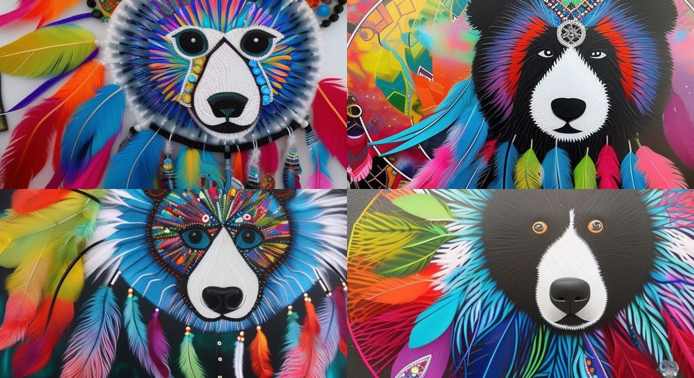 Colorful Teddy Bear with Dreamcatcher in Graffiti Style