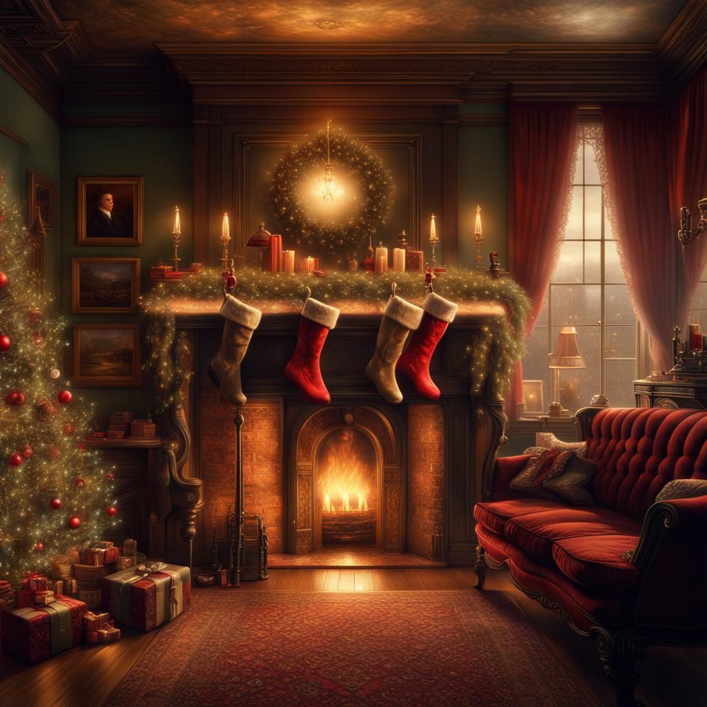 Victorian Christmas Scene in Retro-Futurist Style