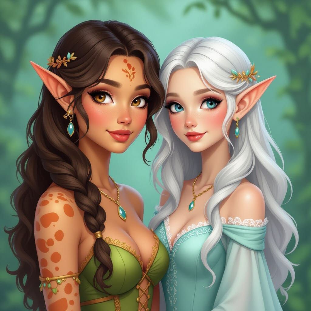 Naga and Elf in a Whimsical Fairytale Style