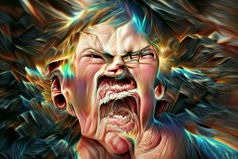 Face Distorted by Primal Rage in 8K Resolution
