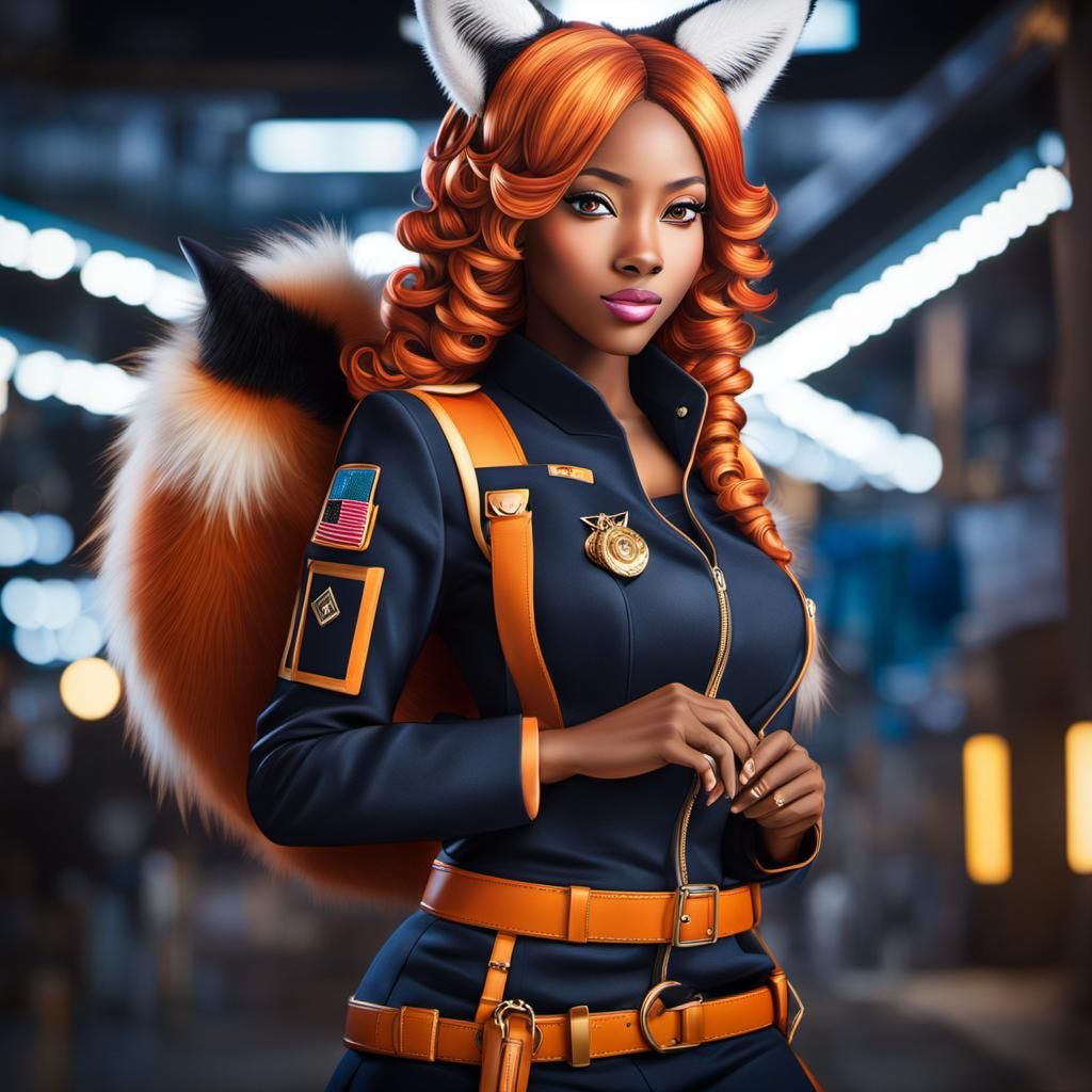 Hyperrealistic Black Woman with Fox Features
