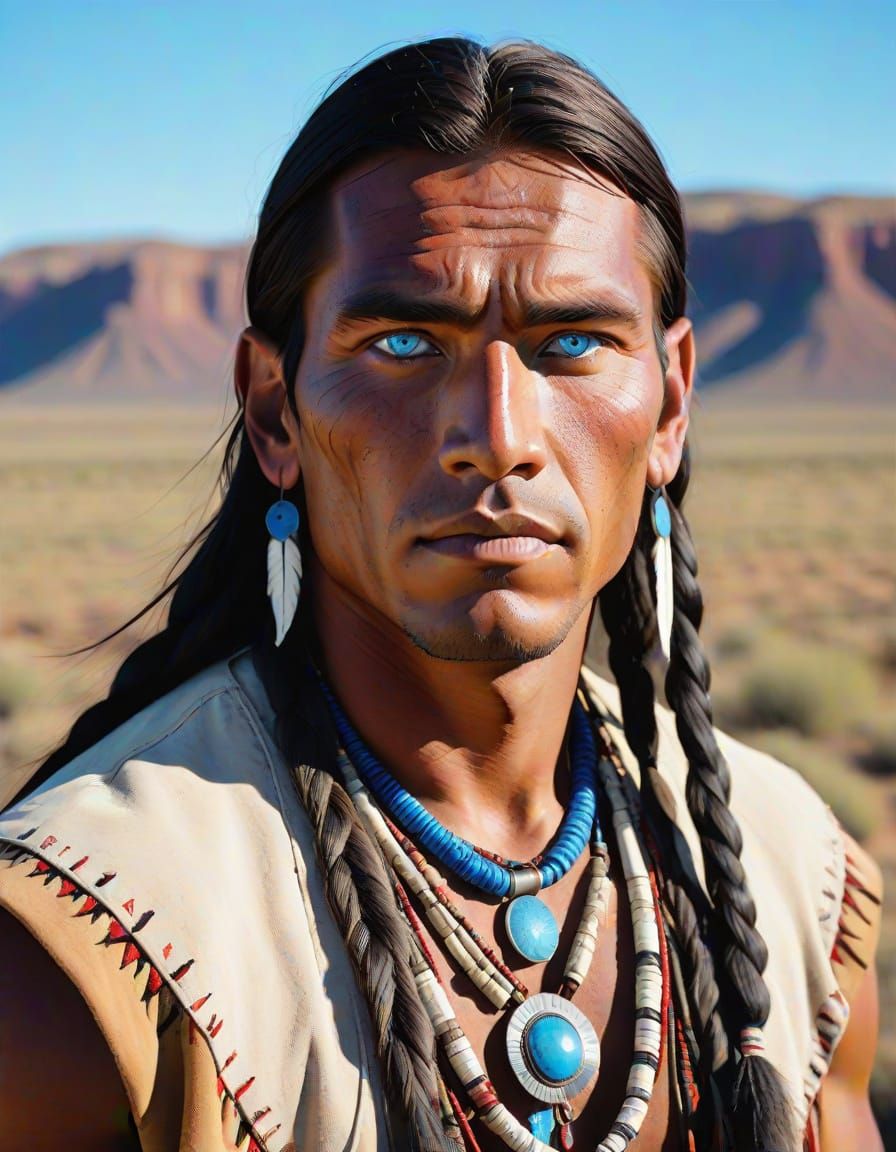 Native American Warrior in a Vibrant American Landscape