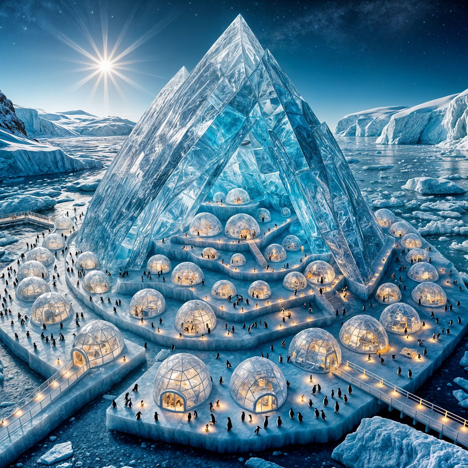 Penguin Society in a Giant Ice Pyramid
