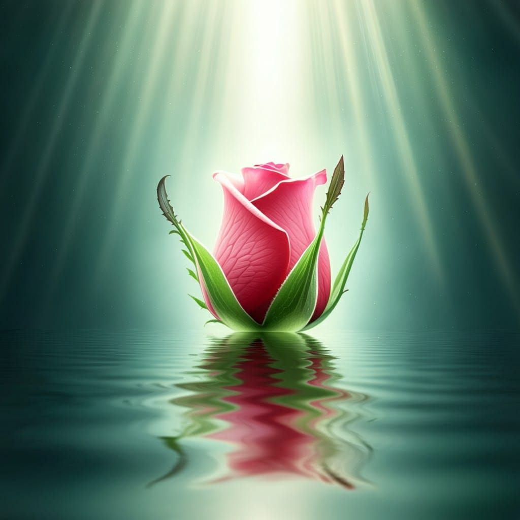 Ethereal Rosebud Opens on Sparkling Mirror Lake