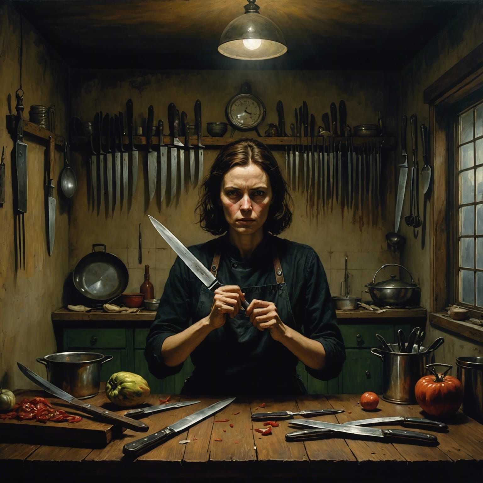 Ominous Kitchen Scene: Macabre Horror Illustration