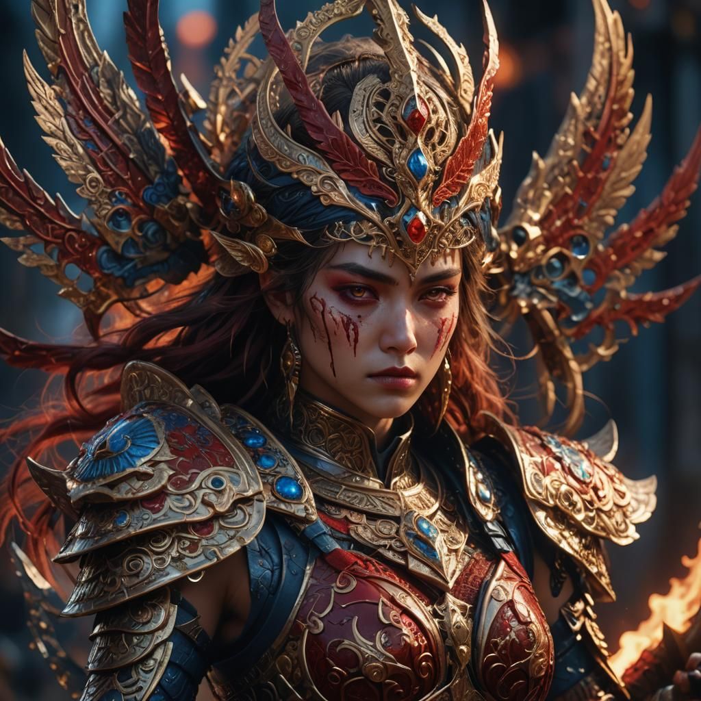 Warrior Woman with Glowing Armor in Fantasy Art