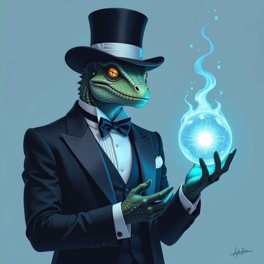 Reptilian Hybrid in Tuxedo with Blue Fire