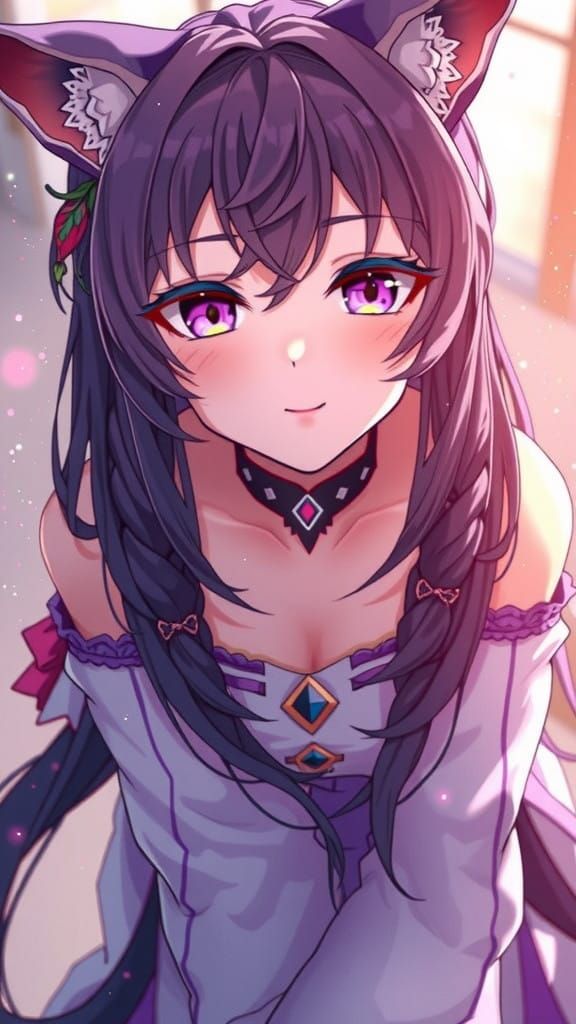 Serene Anime Maiden with Amethyst Eyes and Plum Hair