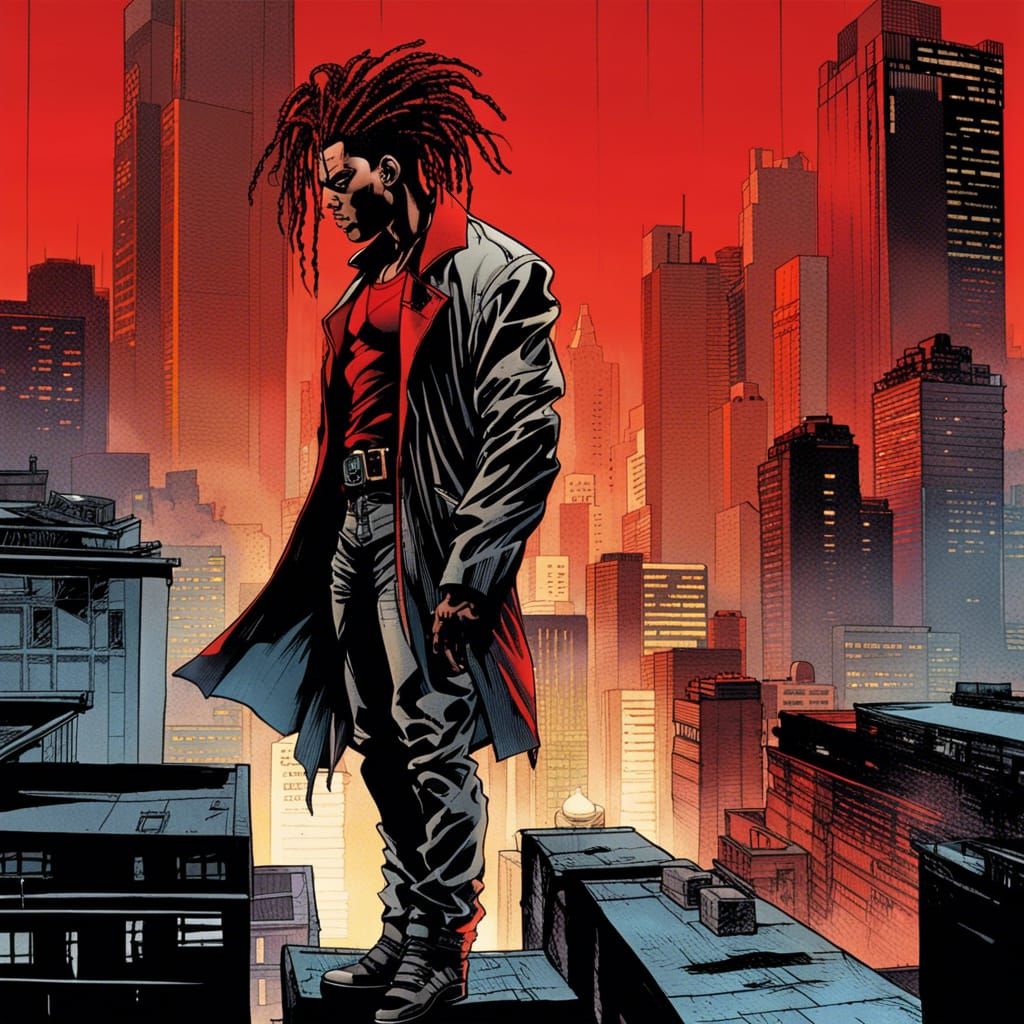 Cyberpunk Detective in Noir Comic Art Style