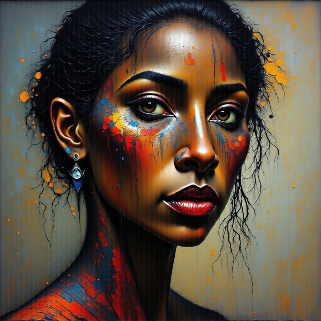 Dark Woman with Tribal Markings Portrait