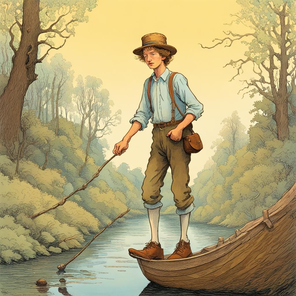 Huckleberry Finn Illustration in Tempera Style