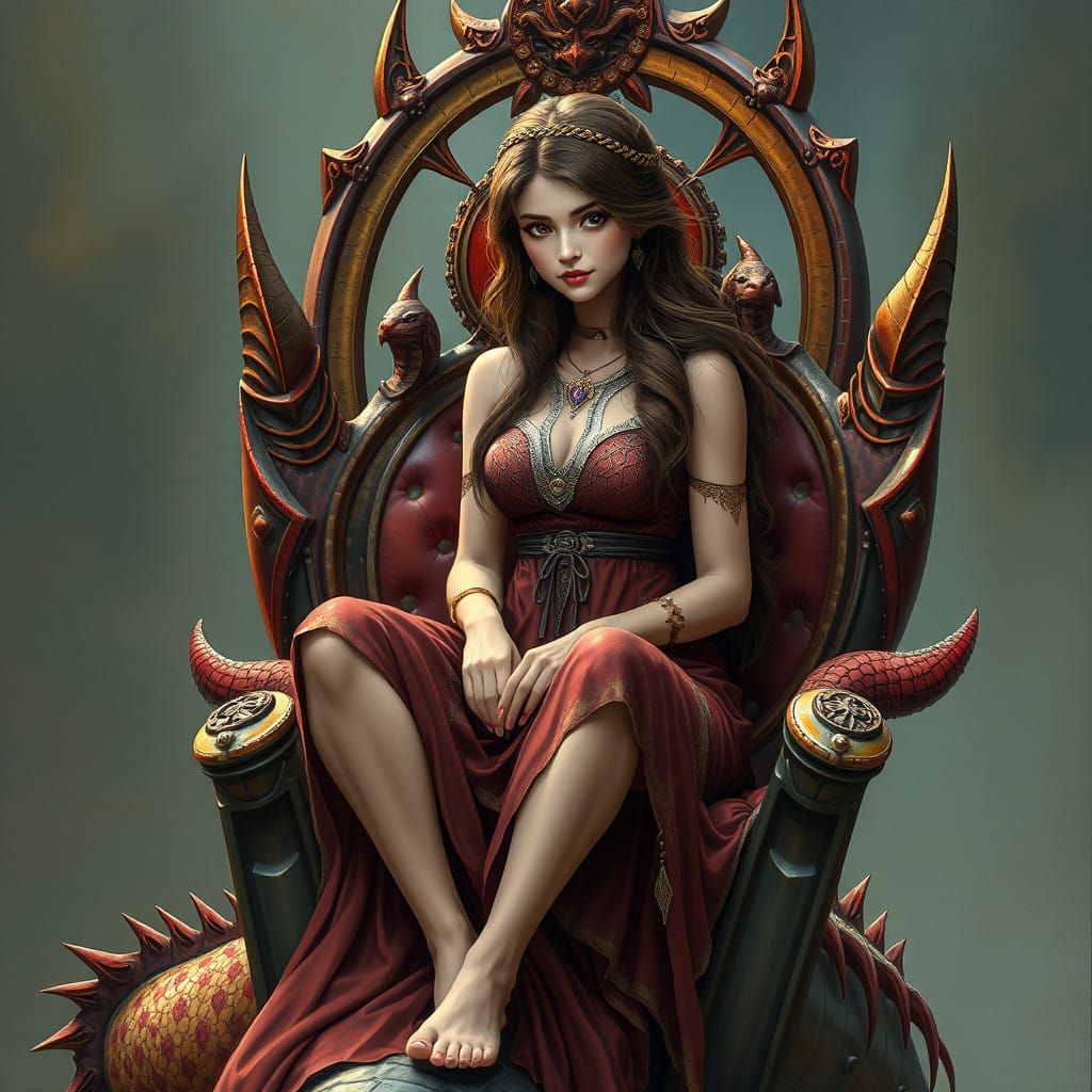 Surreal Lady Sits on a Majestic Dragon in Deep, Vibrant Colo...