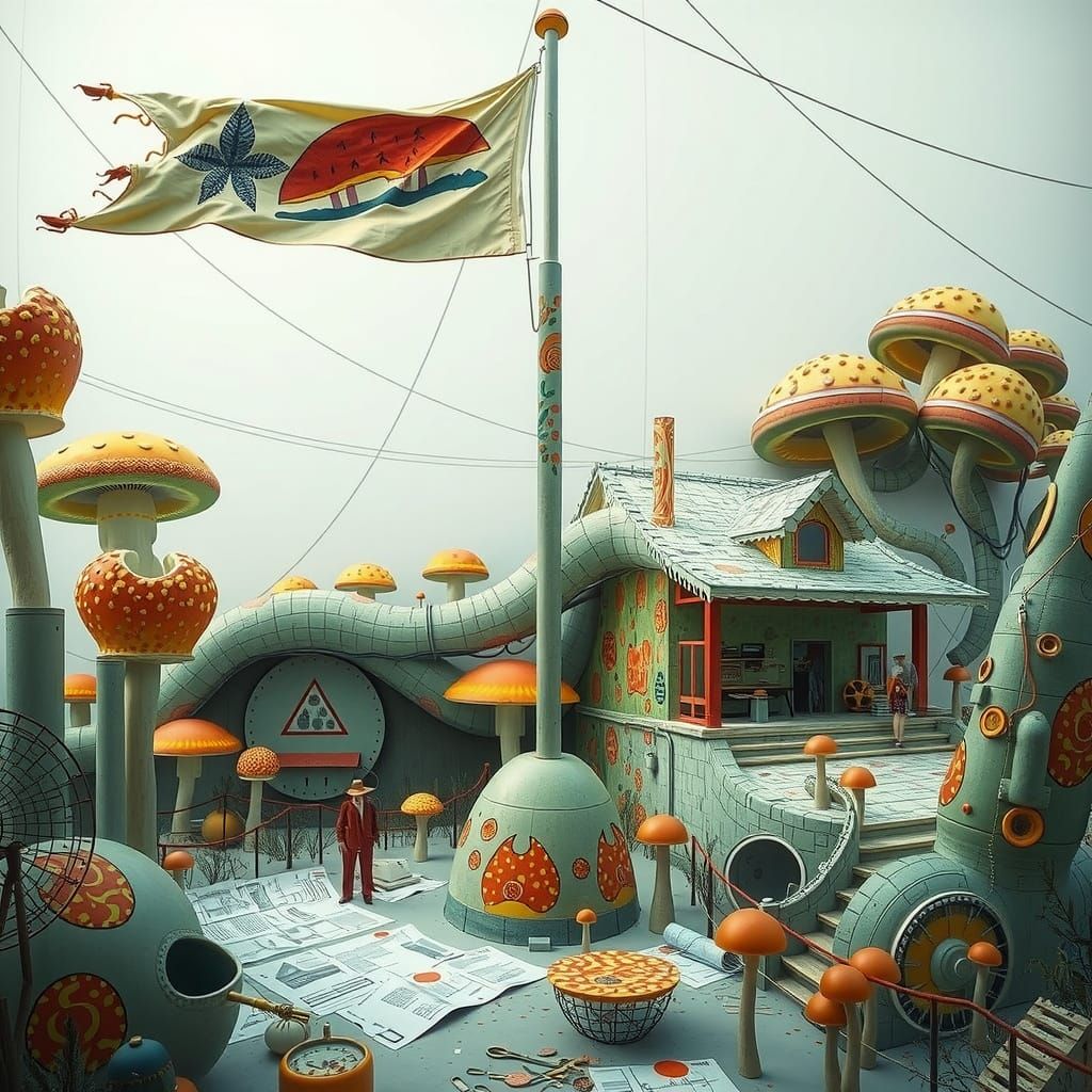 Surrealist Dreamscape in Whimsical Industrial Style