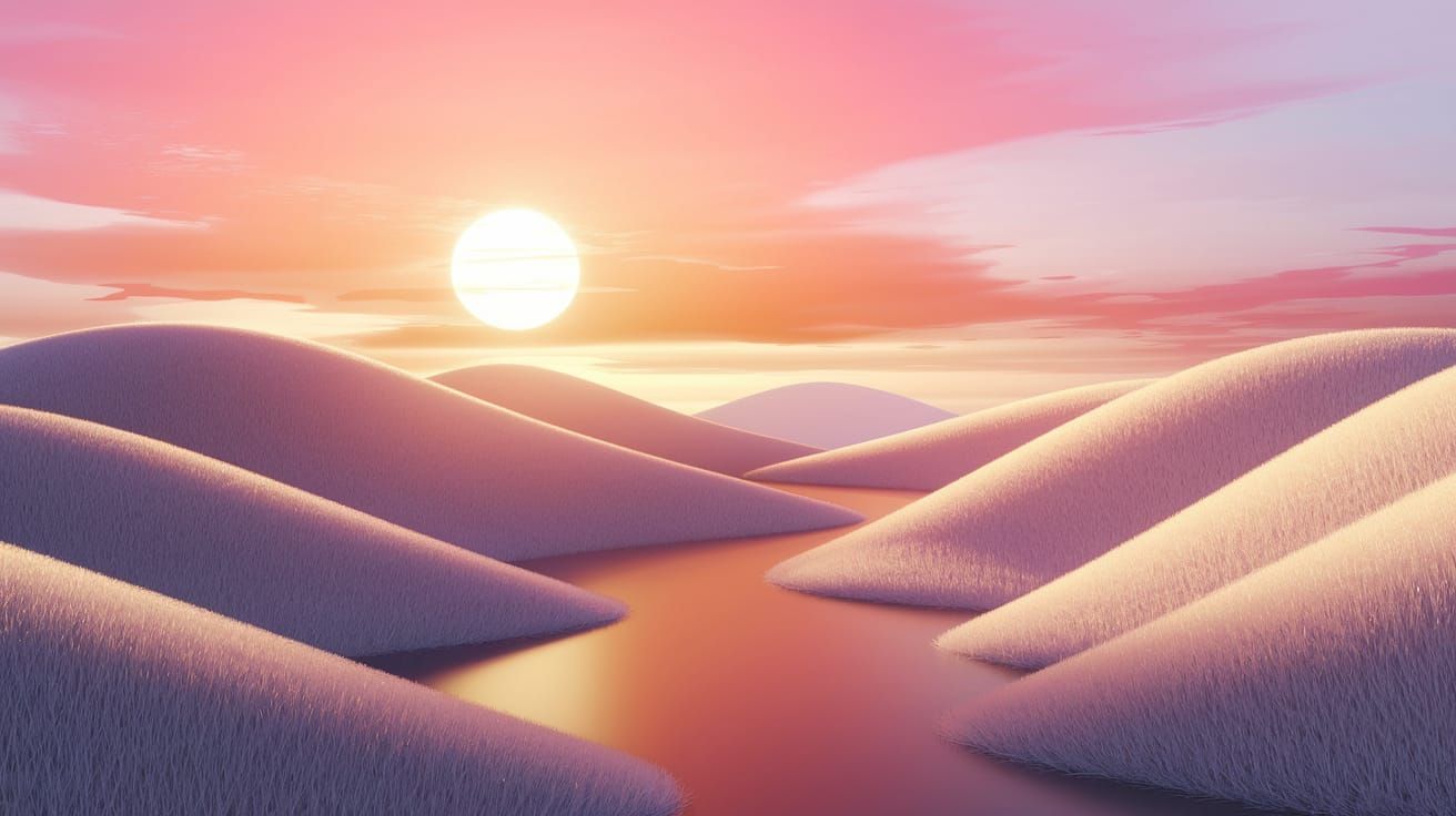 Golden Hour Landscape in Delicate Aquarelle Style