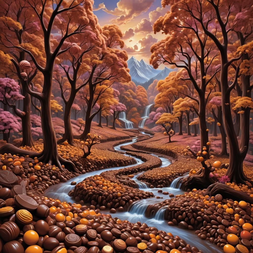 Chocolate Dreamscape with Candy Forest and Cocoa River